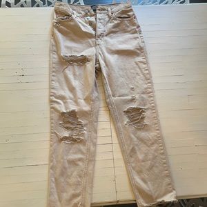 Beige high rise slim, straight jeans